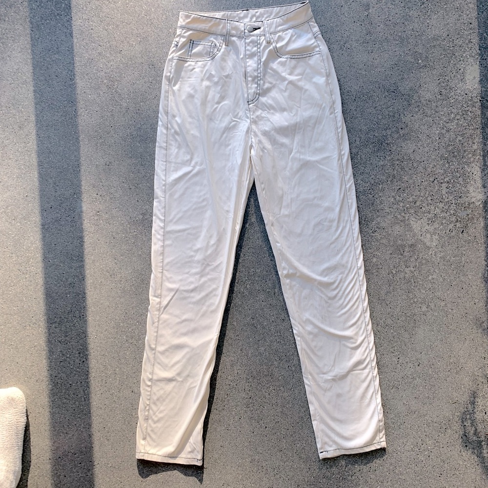 White boyfriend fit leather super high rise trouser